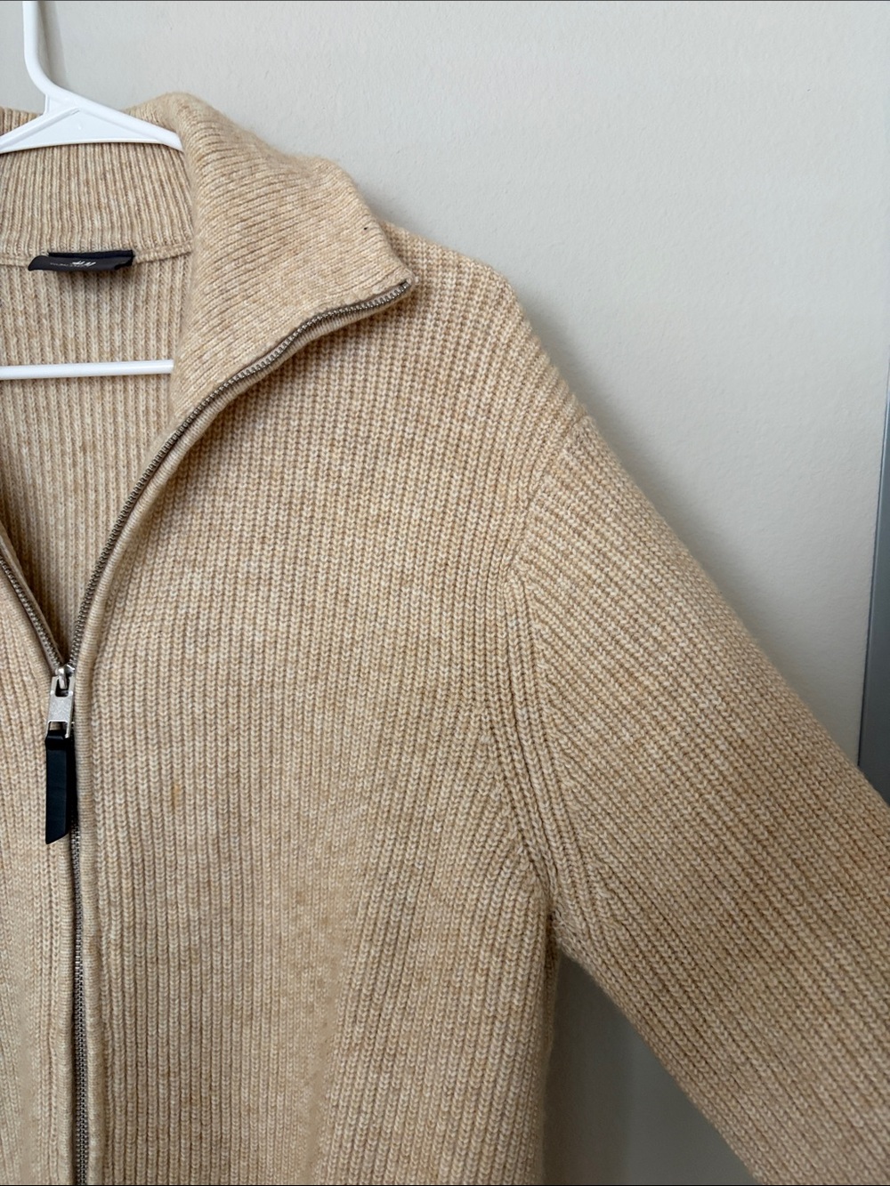 Men's Zip-Up Ribbed Sweater Jacket - Beige - Picture 2 of 2